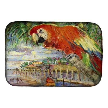 Carolines Treasures Red Parrot at Lulus Dish Drying Mat JMK1134DDM